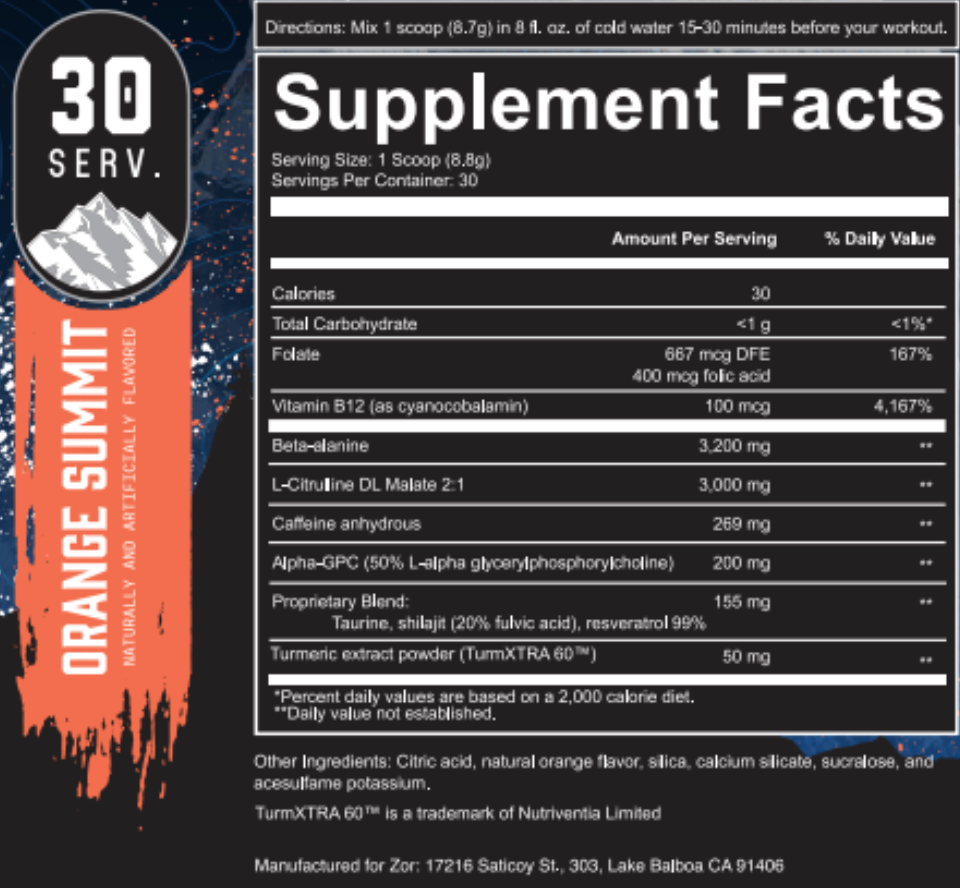 Snow orange summit supplement facts