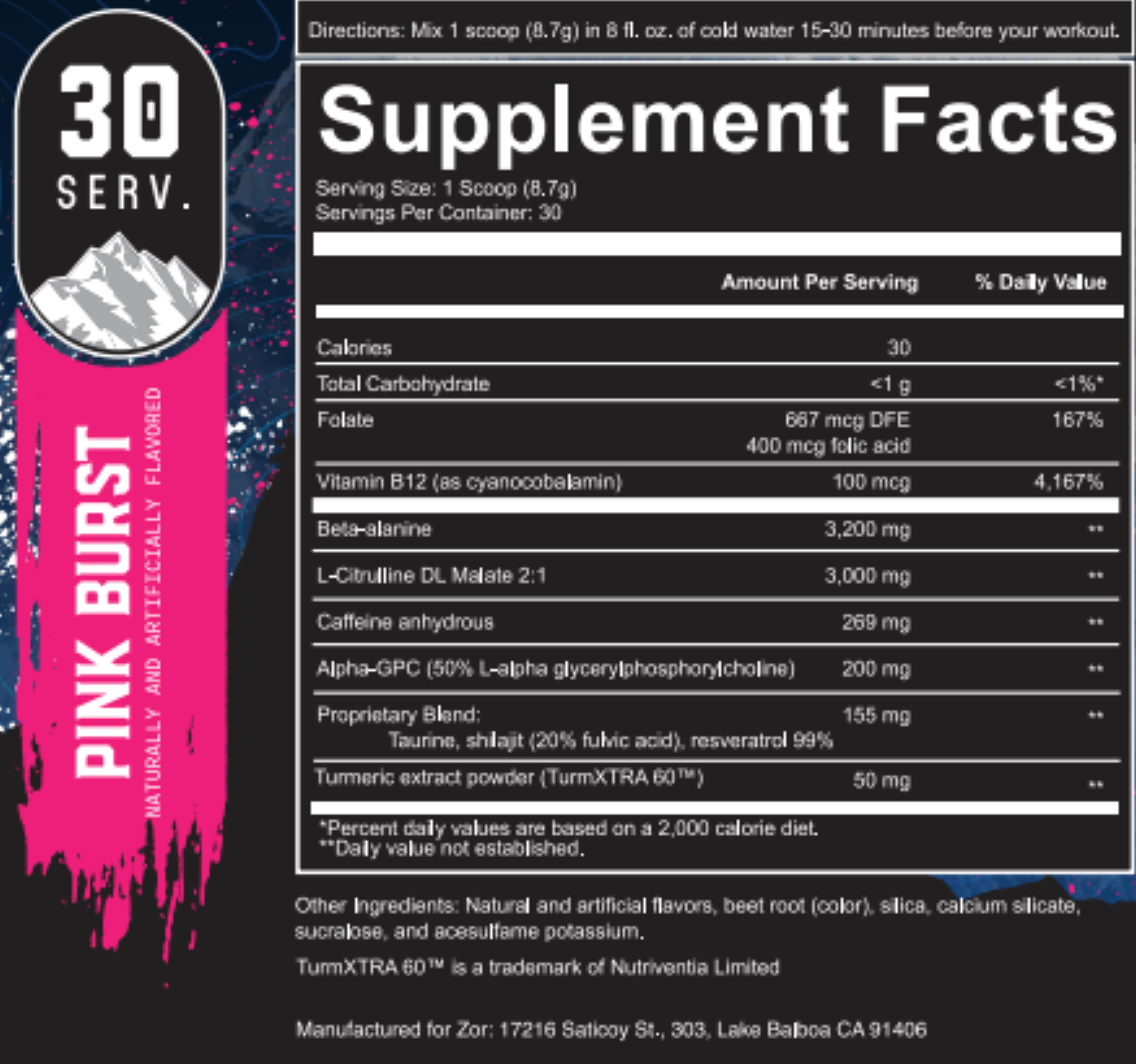 Snow pink burst supplement facts